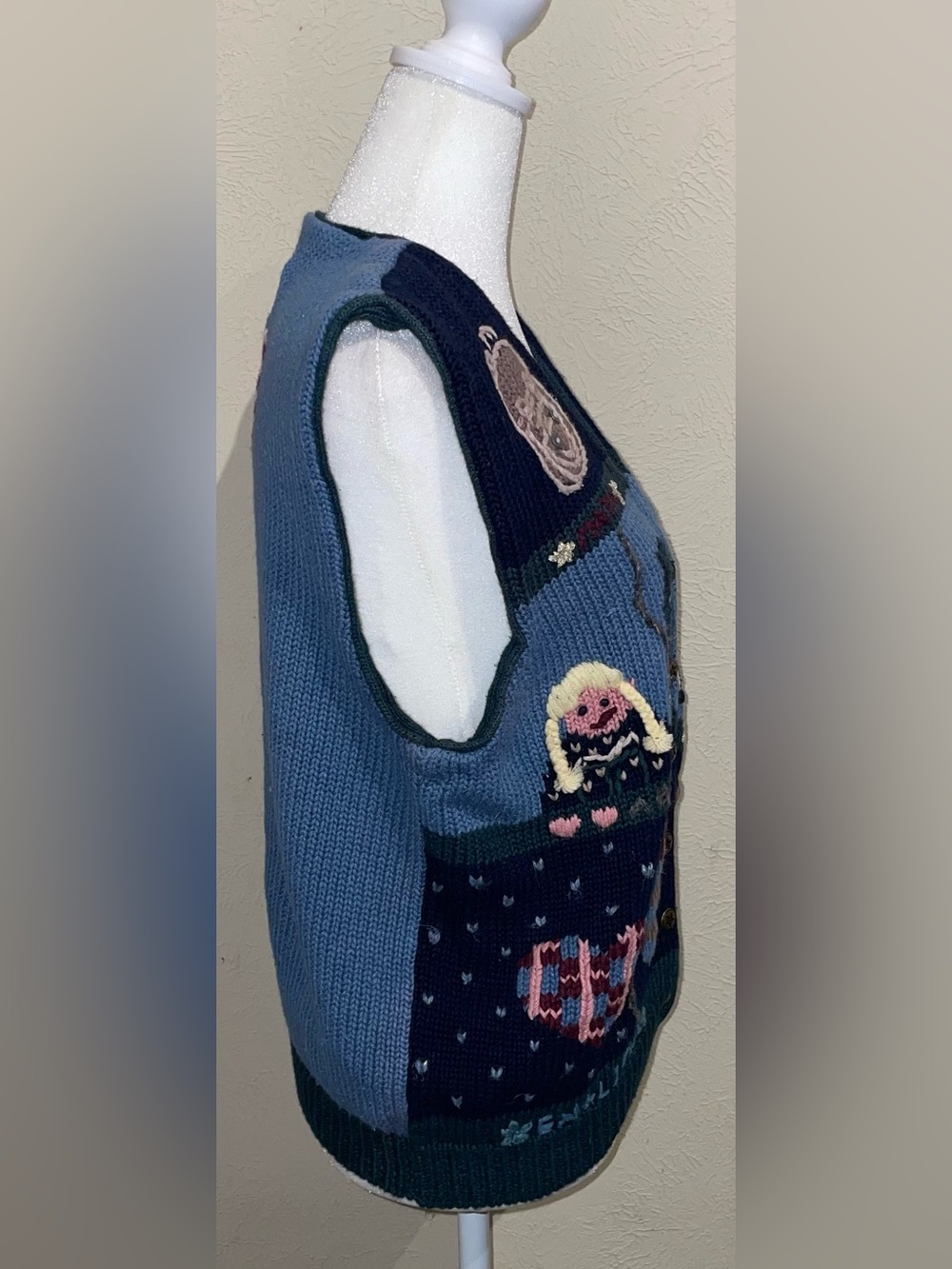 Christopher Banks Women Size L Vintage Blue Teacher Sweater Vest Back To School - Picture 6 of 9